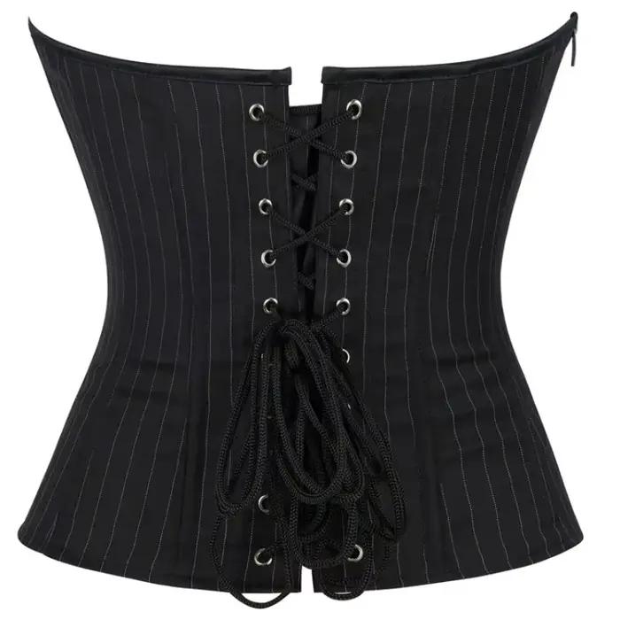 Corset Overbust avec Soutien-Gorge pour Femme, Noir, Rayé, à Lacets, en Plastique, Désossé, Haut, Fermeture Éclair, Sexy