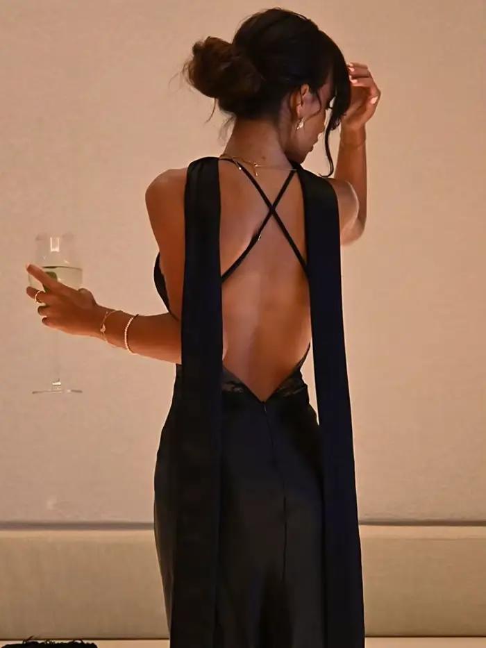 CNYISHE čipka Patchwork holý chrbát Tielko ženy Šaty bez rukávov výstrih do V oblečenie Sexy Club móda pevná žena