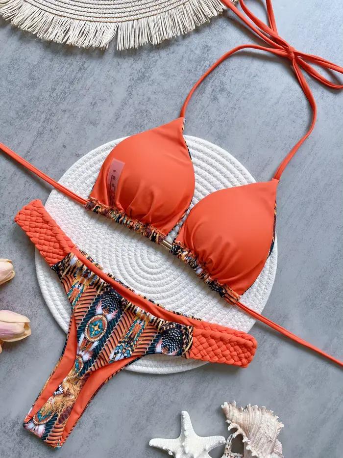 RUOTONSEPT potlačený bikini s viazaním na krk