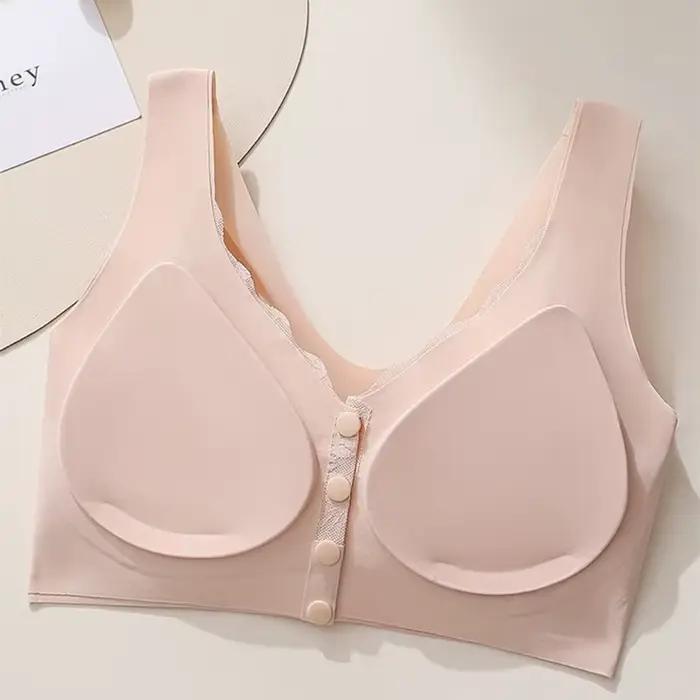 Bouton avant sans marques rassemblement mère soutien-gorge personnes âgées gilet femmes d'âge moyen sans fil gilet soutien-gorge femmes sous-vêtements