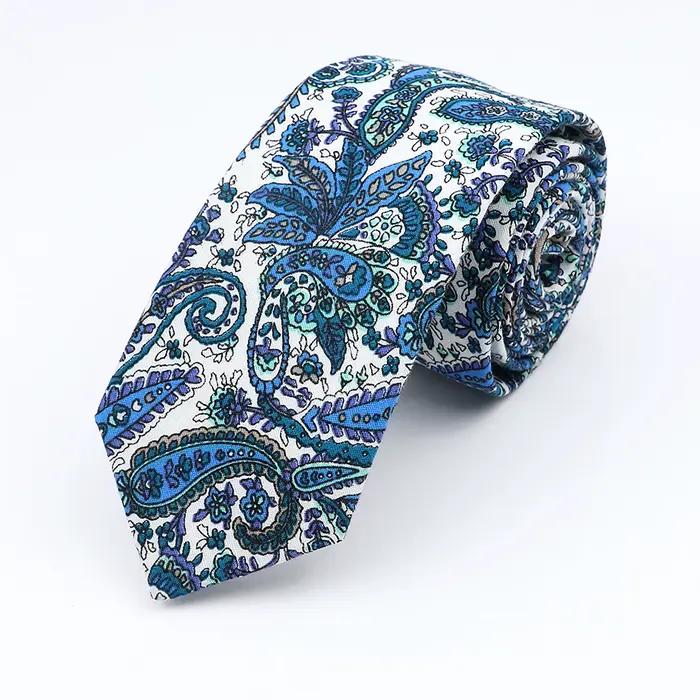Nová elegantná kravata s kvetinovým vzorom pre mužov a ženy 100% bavlna krásny kvet Paisley úzka štíhla