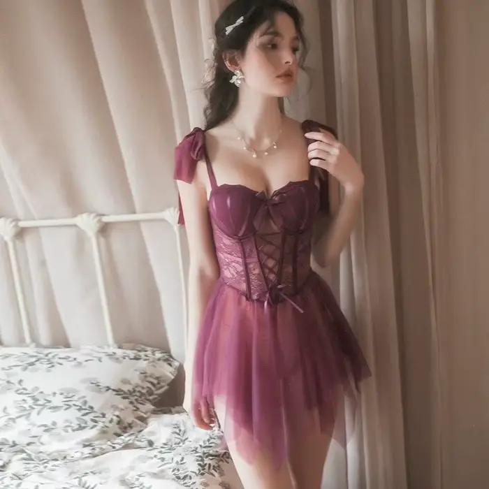 Sous-vêtements Sexy en maille, Perspective, tentation, pur désir, jante en acier, coussinet de poitrine, chemise de nuit, uniforme, Lingerie Mujer