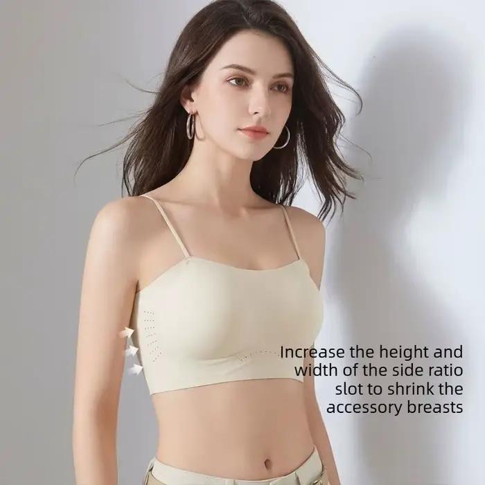 Soutien-gorge push-up à fines bretelles pour femme, sans couture, dos nu, type bandeau, rembourré, sans armatures, confortable pour le quotidien, idéal pour l'été