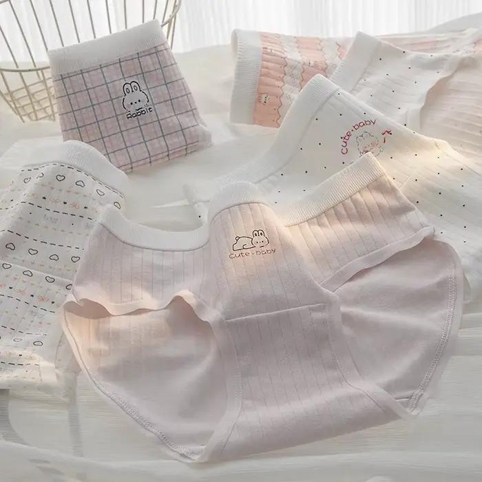 Lot de 5 culottes en coton à entrejambe étendu pour femme, motif quadrillé rose, taille mi-haute, lingerie féminine