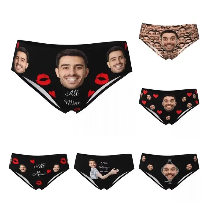 Valentín personalizovaný pre ženy s fotografiou tváre bezšvové nohavičky neviditeľné plné krytie slipy