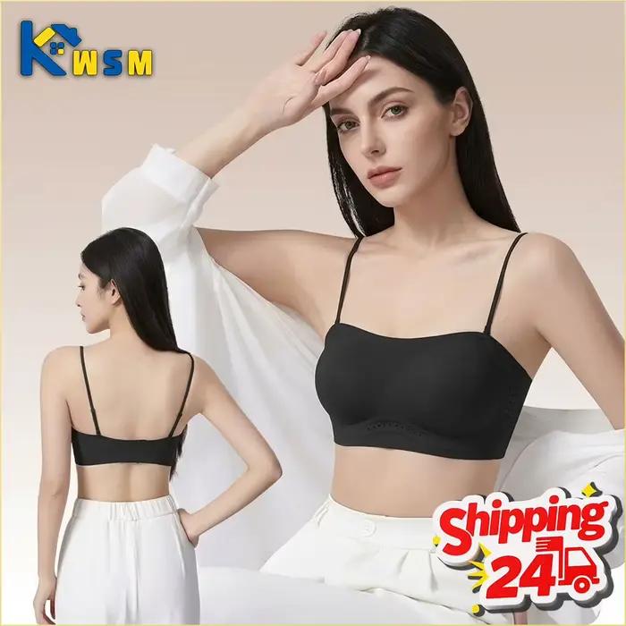 Soutien-gorge push-up à fines bretelles pour femme, sans couture, dos nu, type bandeau, rembourré, sans armatures, confortable pour le quotidien, idéal pour l'été