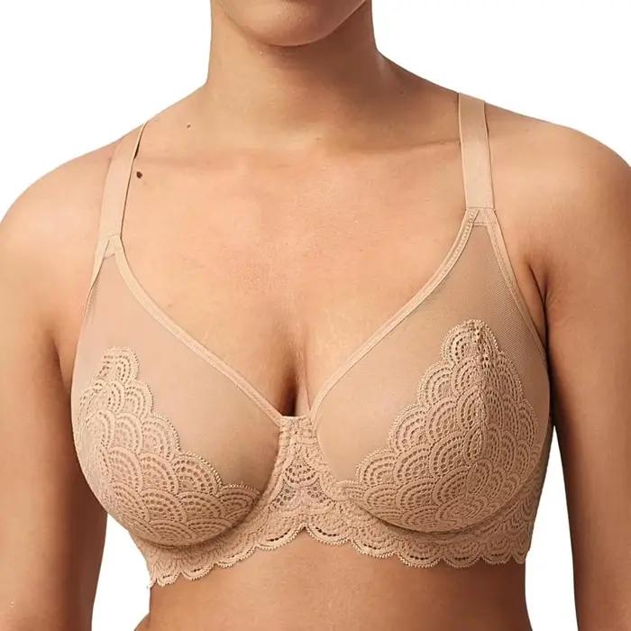 Ultra-tenký priedušný sexy krajkový podprsenka s pamäťovou penou z bavlny