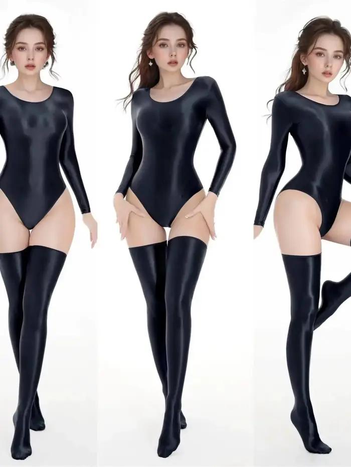 Nové veľké veľkosti Sexy jednofarebné body pre ženy lesklé a hladké