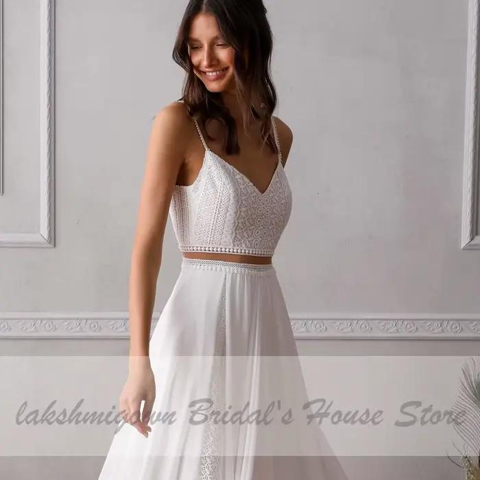 Robe de mariée deux pièces en dentelle personnalisée, robes de mariée de plage, réception de patients chic et bohème, quelle que soit la collection 2024