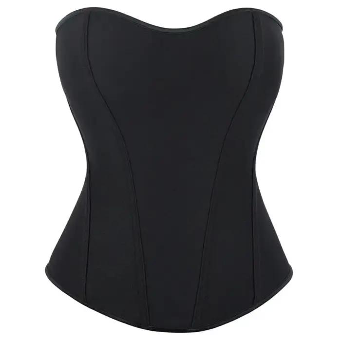 Corset Noir en Satin Respirant pour Femme, Bustier à Fermeture Éclair, Taille, Sexy, Body Shaper, Lingerie, Long Torse