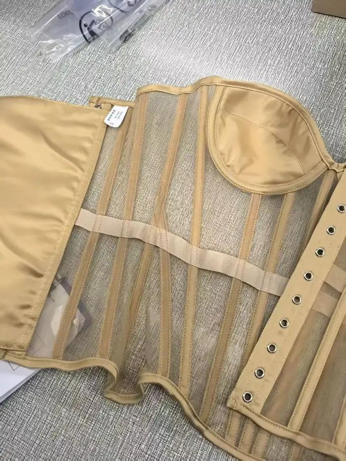 Corset fantaisie pour femmes, Bustier avec grandes bonnets, Push Up, poitrine, corsage désossé, sans bretelles, hauts en maille transparente pour mariage