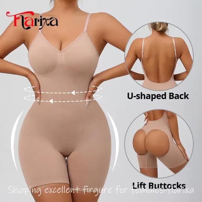 Flarixa Body gainant pour femme, effet ventre plat, dos nu, rehausseur de fesses, amincissant, corset