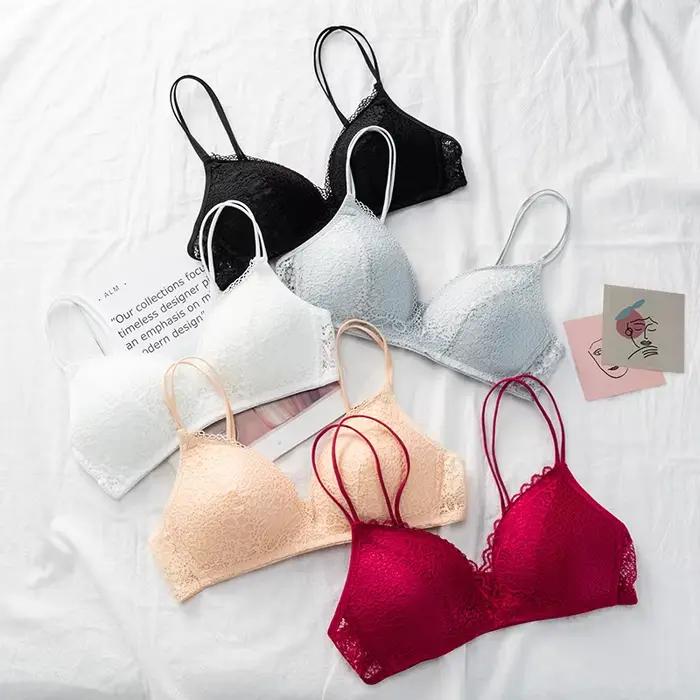 Soutien-gorge simple en dentelle, fin et confortable, sans armatures, effet push-up, sexy, sans coutures, respirant, avec bretelles réglables, lingerie