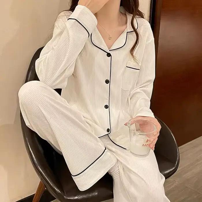 Nouvel ensemble de pyjamas imitation pour femmes, vêtements d'intérieur pour filles, pyjamas printemps-automne, vêtements d'intérieur pour femmes, cardigan à manches longues