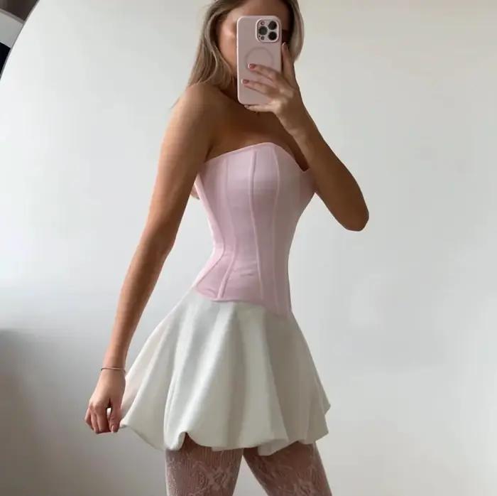 Corset bustier rose sans bretelles pour femme, décolleté cœur, amincissant, pour soirée et club, style mode européen et américain