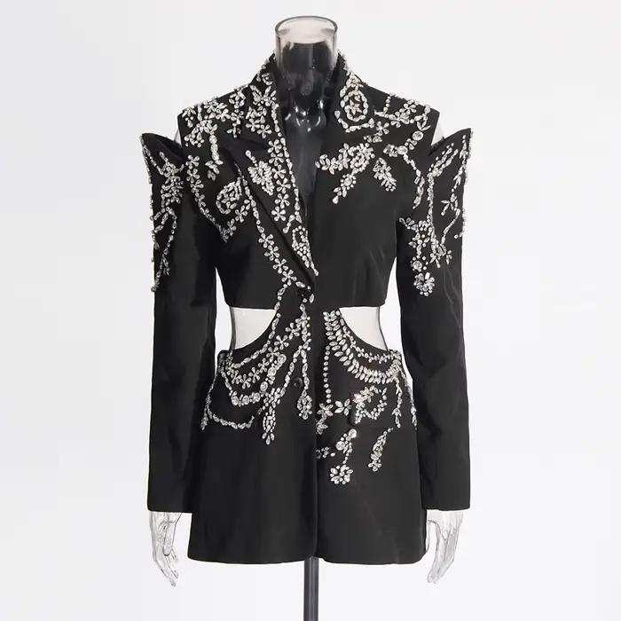TWOTWINSTYLE Dierový patchwork diamantový blazer pre ženy s výstrihom
