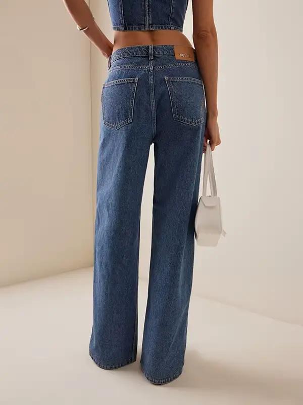 Dámske elegantné džínsy s gombíkmi jar/jeseň 2025 novinka Vintage Denim Dlhé