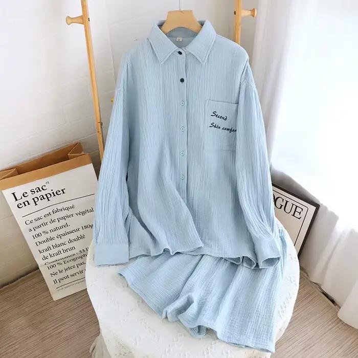 Pyjama femme 100% coton automne printemps manches longues pyjama doux ensemble pyjama femme maison ensemble de vêtements de nuit