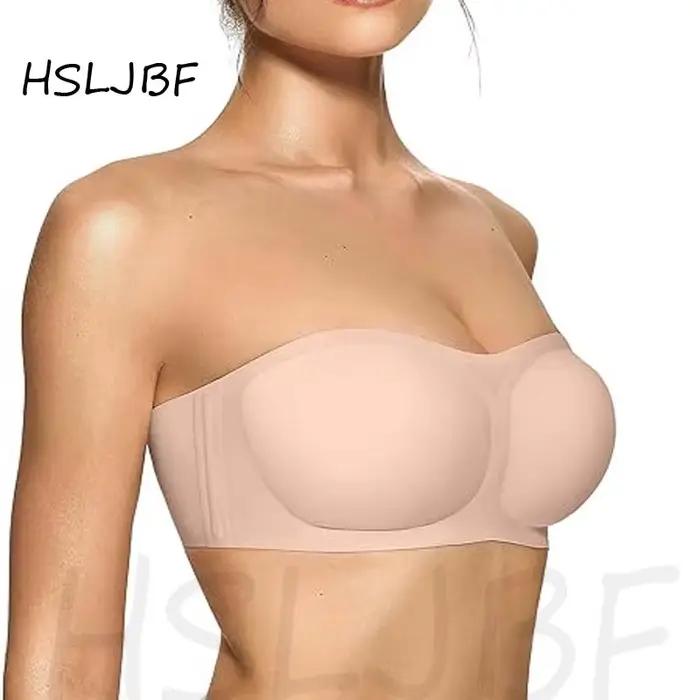 HSLJBF Soutien-gorge bandeau push-up sans bretelles pour femme, en gel, antidérapant, sans armatures, rembourré, confortable et polyvalent