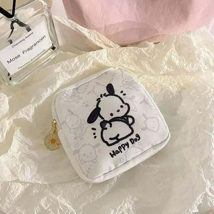 Prenosné látkové úložné vrecko na hygienické vložky Kawaii Sanrio Pochacco