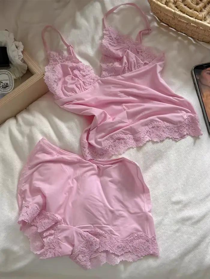 Ensemble de soutien-gorge en dentelle rose pour femme