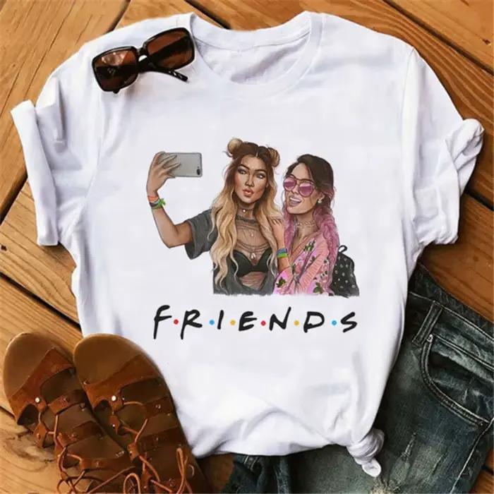 Tričko s okrúhlym výstrihom s potlačou kresleného seriálu Good Friends pre ženy