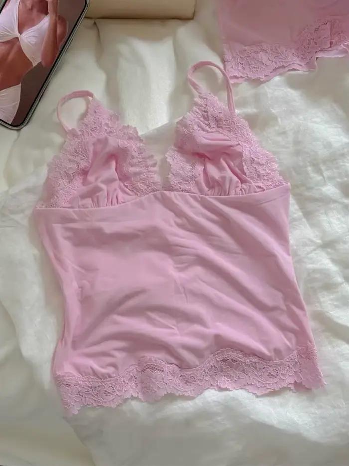 Ensemble de soutien-gorge en dentelle rose pour femme