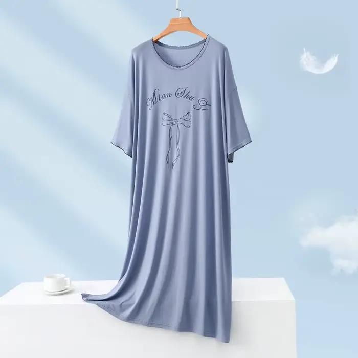 Robe de nuit imprimée décontractée pour femme, chemise de nuit en coton à manches courtes, grande taille, pour l'été