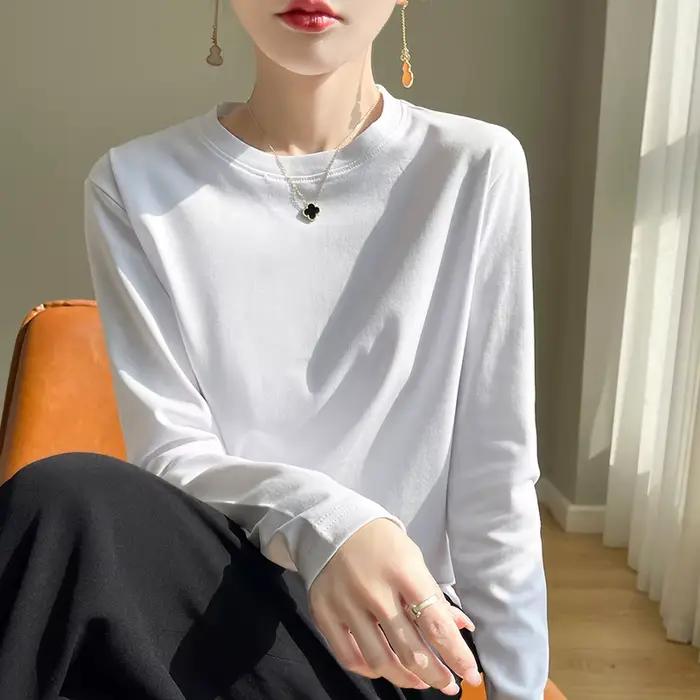 T-shirt en coton mercerisé pour femme avec col rond et coupe ample printemps été occassions spéciales bureau sortie ville