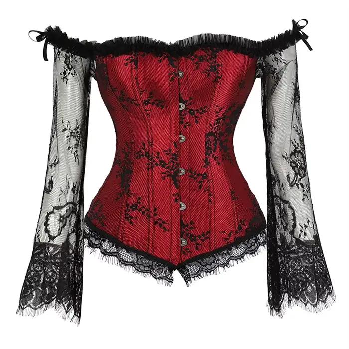 Manches longues élégant gothique Corsets Sexy épaules nues à lacets surbuste Corselet femmes corps taille formateur Cincher Shapers Bustiers