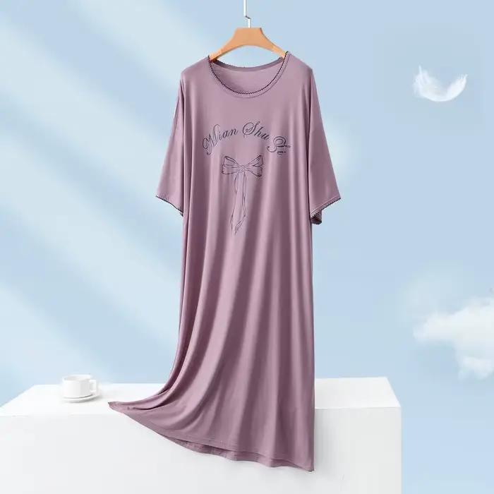 Robe de nuit imprimée décontractée pour femme, chemise de nuit en coton à manches courtes, grande taille, pour l'été