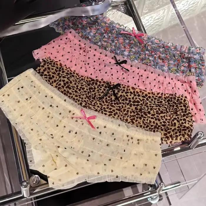 Doux femme culotte gâteau couche dentelle slips à pois fleur motif maille respirant confortable sous-vêtement femme taille basse culotte
