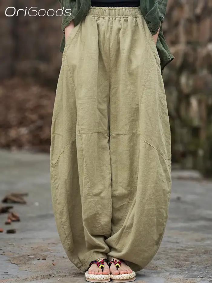 Vintage oversized nohavice pre ženy Ramie bavlna novinka Originálny voľný strih
