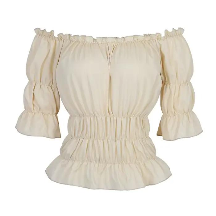 Chemisier Renaissance Médiévale pour Femme, Sexy, Off Initiated, Slim Fit, Steampunk Cosplay, Chemise 7.5 ate, Manches Courtes, Corset, Top, Taille Plus