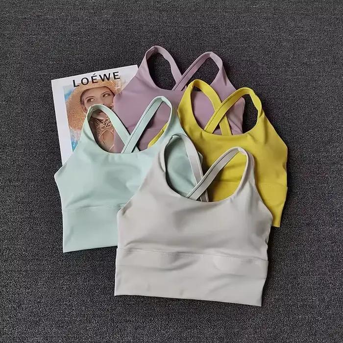 Soutien-gorge de sport intégré à bonnets fixes pour femme, débardeur d'entraînement dos nu pour la course, le fitness, le yoga et la corde à sauter
