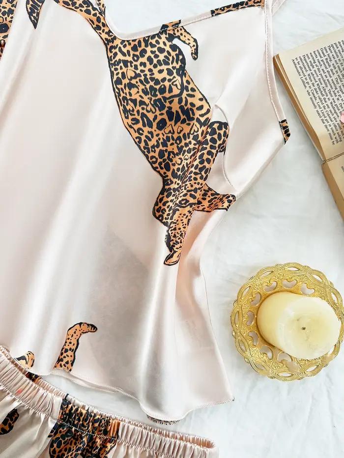 Dvojdielne pyžamo s leopardím vzorom, sexy a pohodlné nočné oblečenie pre ženy