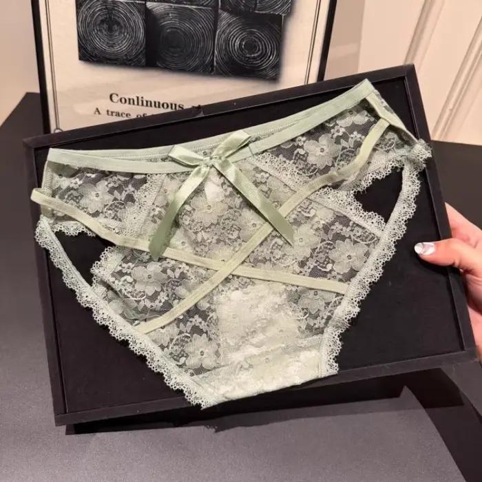 Culottes pour femmes, broderie florale, dentelle transparente, sous-vêtements sexy, taille basse, maille ajourée, culottes en coton, entrejambe en coton