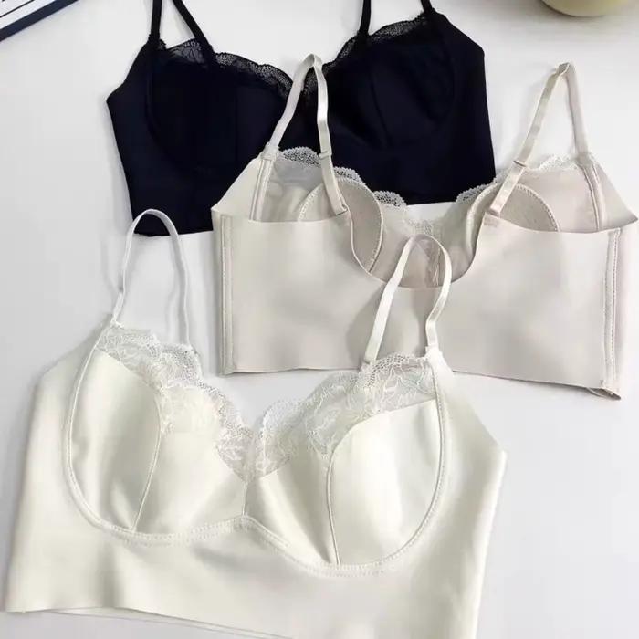 Soutien-gorge sans armatures 3/4 tendance avec coussinets ovales élastiques, lingerie féminine en dentelle, soutien-gorge dos en U, camisole pour femme