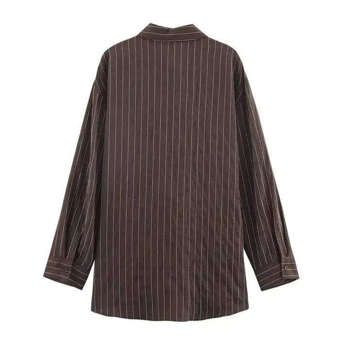 Chemise féminine décontractée avec col rabattu et motif rayé pour femmes, polyester, taille large, printemps et automne
