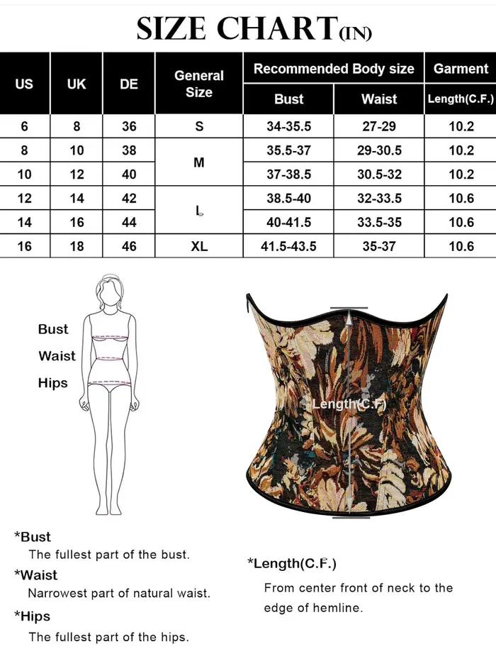 Corset vintage gothique sous-poitrine, corselet amincissant à lacets pour le contrôle du ventre, ceinture amincissante pour femme, imprimé floral, fermeture éclair, avec baleines