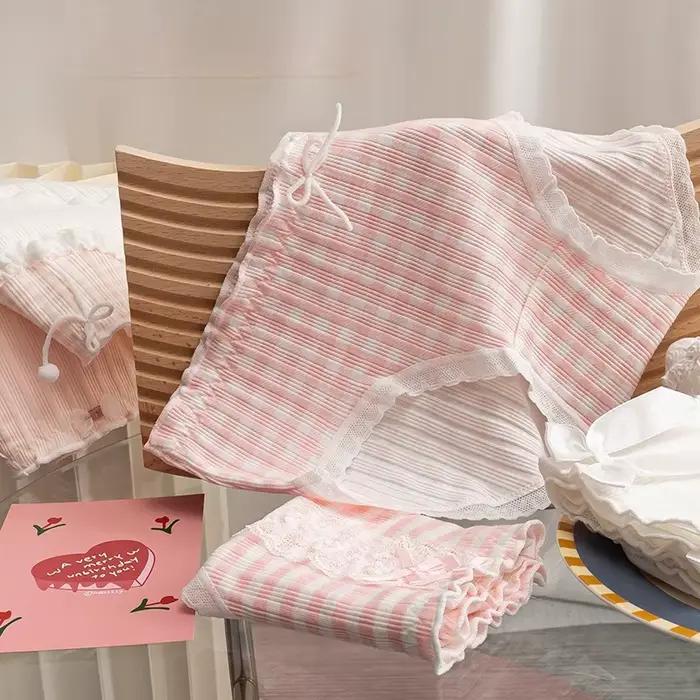 Slips WONTIVE en coton tricoté pour femmes, sous-vêtements féminins élégants et confortables avec motifs arc et rayures, pour toutes les saisons