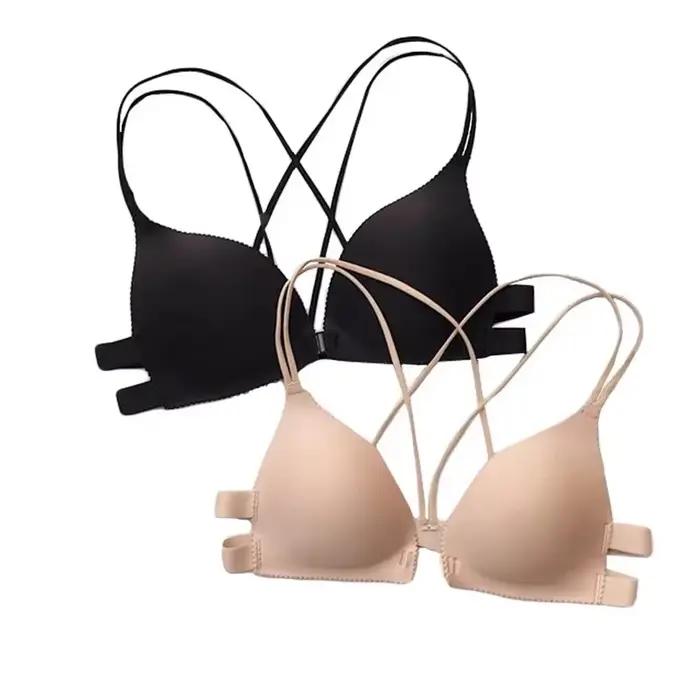 Soutien-gorge sexy pour femme, une pièce, à bretelles croisées, froncé, push-up, avec fermeture avant, enveloppant la poitrine, sans armatures, confortable