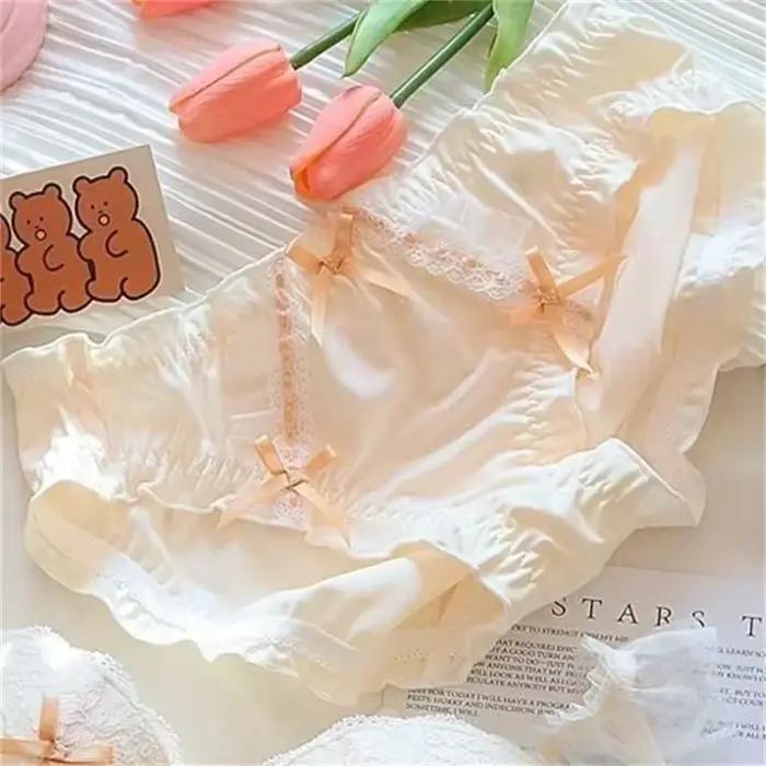 Ensembles de soutien-gorge et culotte de style japonais en dentelle rose pour femmes