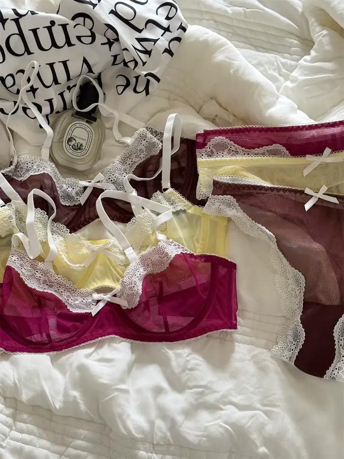 Soutien-gorge Sexy en maille et dentelle transparente, avec armatures, pour petits bustes, Bralettie avec sous-vêtements, costume pour femmes