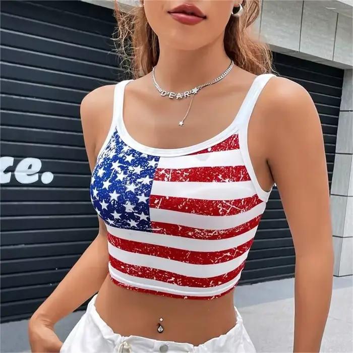 Gotický punkový nový 2024 americká vlajka krátky top Sexy odhalený chrbát tenké tank top pre ženy Mini vesta leto Y2k oblečenie