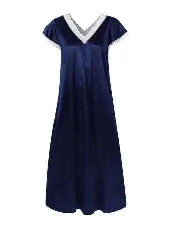 Ensemble de vêtements de nuit en dentelle pour femmes, sous-vêtements décontractés à col en V, chemise de nuit épissée solide, mode midi, été, 2020
