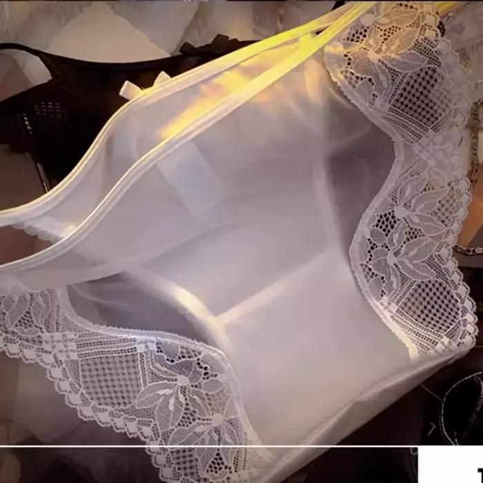 Hedvábné dievčatá Saténové nohavičky tenké slipy remienok čipka mašľa Sexy Lingerie spodná bielizeň pre ženy sieťovaná