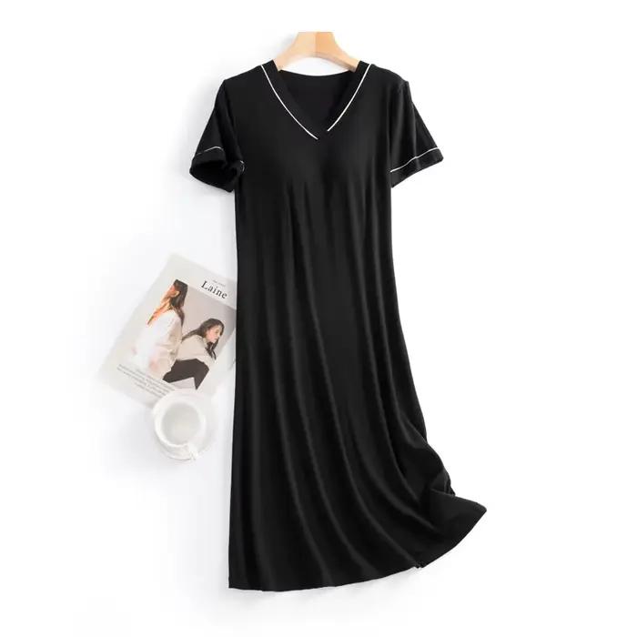 Modal Cotton Soft Night Dress Women Short Sleeve Bra Padded Casual Nightgowns Female Sleepwear For Sleeping Nightshirt M-3XL