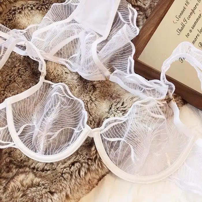 Soutien-Gorge Dentelle Brodée Fleurs Françaises Désir Pur Sans Armatures Confort Ultra Fin Soutien Léger Taille S-XL MOYISU B