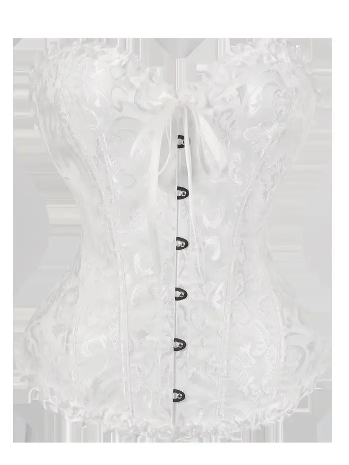 Biely korzet pre ženy, vypasovaný bustier so sťahujúcim dizajnom na svadby